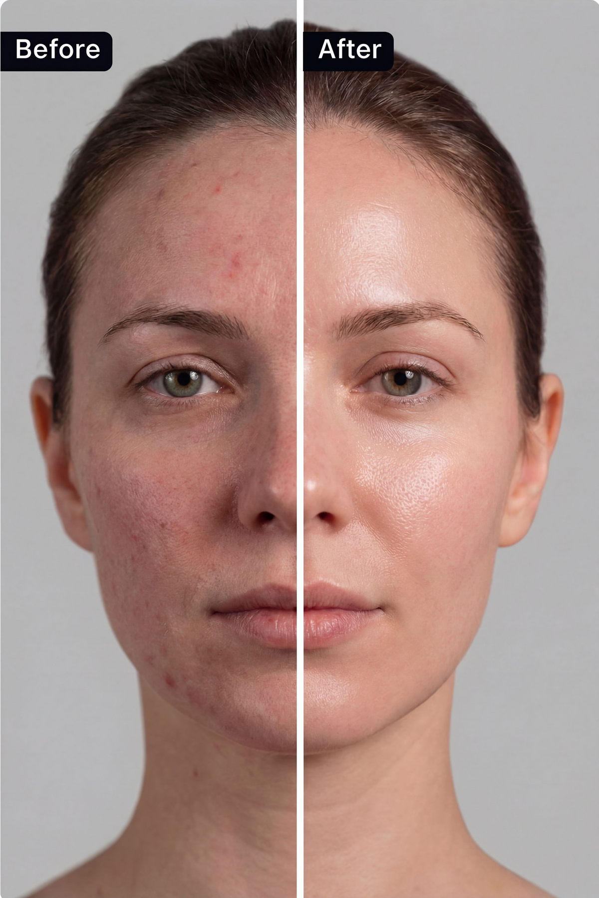 Before and after results from red light therapy mask showing improved skin clarity and reduced acne