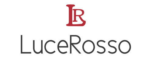 LuceRosso logo with red LR monogram for premium red light therapy skincare branding